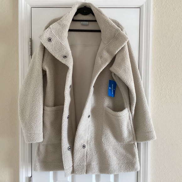 Women's Columbia Panorama Sherpa Long Jacket Coat Cream/Oatmeal/Dark Stone 1X - Picture 8 of 16